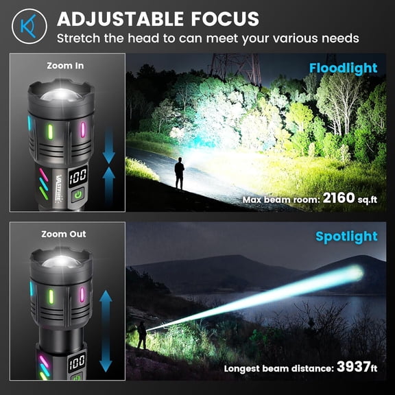 XZHANH-Rechargeable Flashlights High Lumens Long Range 5000ft, Super Bright LED Flashlight with LCD Display, USB Long Lasting High Powered Handheld Flash Light for Camping Hiking Emergency