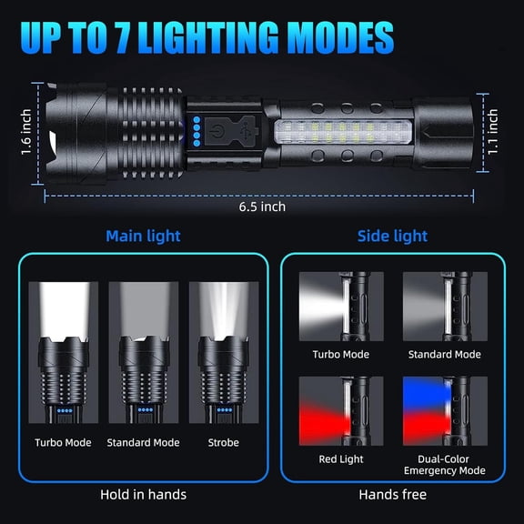 XZHANH-Rechargeable Flashlights LED High Lumens, 2 Pack Super Bright White Laser LED 7 Mode Zoomable Spotlight Tactical Flashlights, USB-C Charging, Powerful Flashlight for Home, Walking, Camping, E