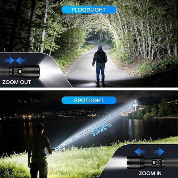 XZHANH-Rechargeable LED Flashlight 100,000LM High Lumens,Super Bright Dual Power Flashlights with Zoomable & LCD Display & 5 Light Mode & IPX-6 Waterproof, Powerful Flash Light for Home, Emergencies