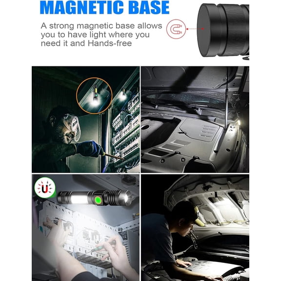 XZHANH-Rechargeable LED Flashlights, Magnetic Flashlight Super Bright Tactical Flashlight with SideLight,USB Rechargeable,Zoomable,Waterproof Best Small Flashlight for Camping, Emergency