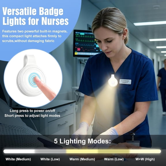 XZHANH-Rechargeable Nurse Light Clip On for Night Shift, Bright Hand-Free Nursing Work Flashlight, Lightweight Nurse Scrub Light for Badge, Emergency Clip-on Flashlight for Travel, Walk, Run White