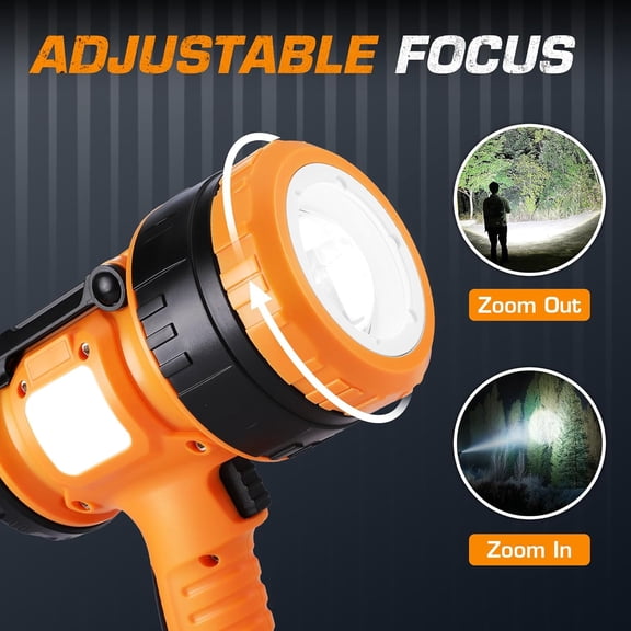 XZHANH-Rechargeable Spotlight with Adjustable Focus, Handheld LED Spotlight Flashlight with 5 Modes, 600M Range, Spot Light for Hunting Boating Camping Hiking Outdoors Searching, 1200 Lumens