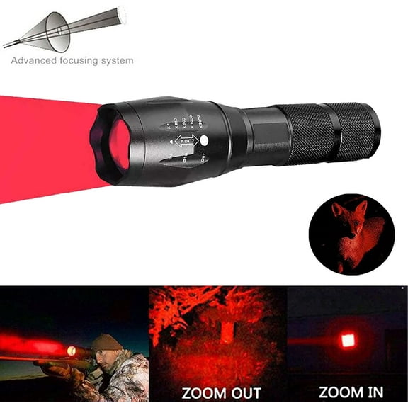 XZHANH-Red LED Flashlight One Mode 350 Yard Red Light Handheld Flashlights Super Bright Tactical Flashlight with Zoomable Waterproof Hunting Torch Light for Astronomy Aviation Night Observation