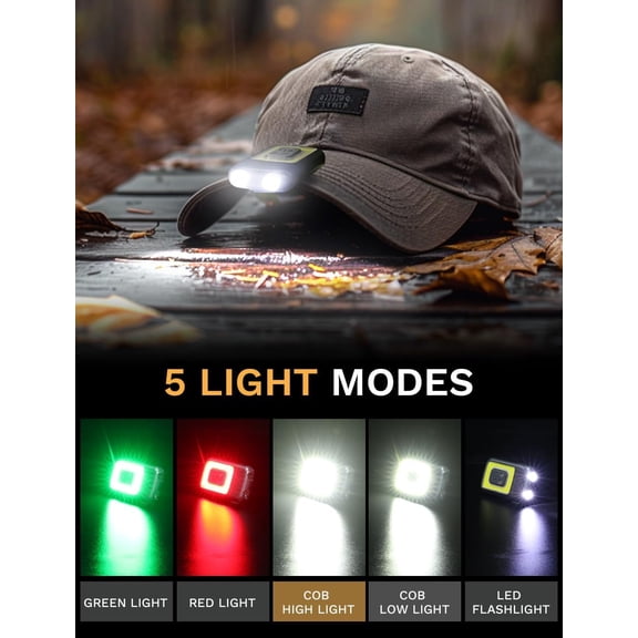 XZHANH-Running Light for Runners Rechargeable, 5 Lighting Modes LED Clip On Flashlight, Portable Weaterproof Hat Lights, Walking Light for Night Walking, Running, Camping, Hiking, Jogging
