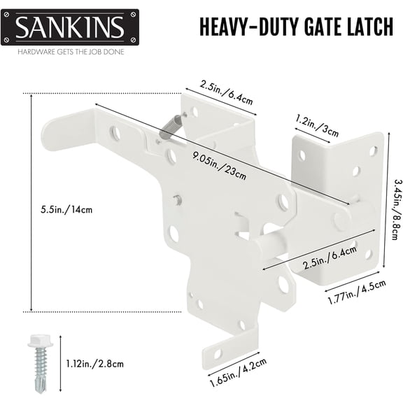 XZHANH-Self-Locking Gate Latch Heavy Duty Post Mount Automatic Gravity Lever for Wooden/PVC Fence, Door Lock with Fasteners Hardware for Secure Pool |Yard | Garden, Steel, White