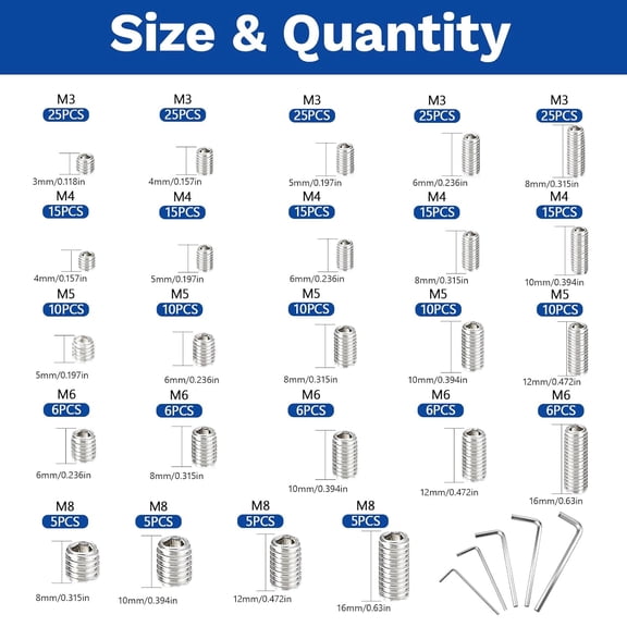 XZHANH-Set Screws Assortment Kit 300Pcs, 24 Sizes M3 M4 M5 M6 M8 Metric Allen Hex Socket Head Cap Screws Bolts with Storage Box for Door Knobs Faucets Plumbing Bathroom Fixtures