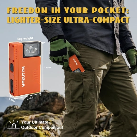 XZHANH-Small Flashlight, EDC Clip-on LED Rechargeable 500lm Mini Pocket Light, Magnetic Work Light with 180 Rotatable Clip & RGB Emergency Mode for Camping, Hiking, Repairs, Walkies, Orange