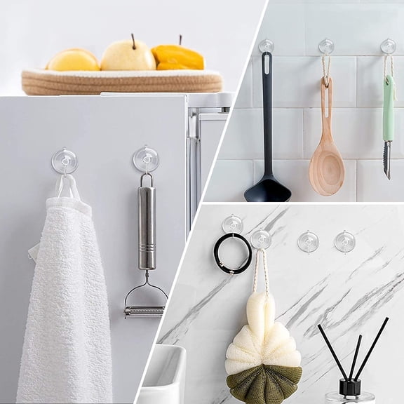 XZHANH-Suction Cup Hooks, 1.77 Inches Clear PVC Suction Cups with Metal Hooks Removable Small Suction Cups for Shower Bathroom Kitchen Wall Window Glass Door 12 Pack