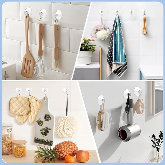 XZHANH-Suction Cup Hooks, 2.5 Inches Clear Suction Cups with Metal Hooks Large Suction Cup for Kitchen Bathroom Shower Wall Window Door - 8 Pack