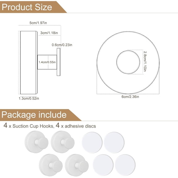 XZHANH-Suction Cup Hooks for Shower, White Wreath Hangers for Front Door Glass Window Bathroom Kitchen Wall, Removable Towel Holder Bath Robe Loofah Coat Hooks No Damage for Hanging, 4 Pack