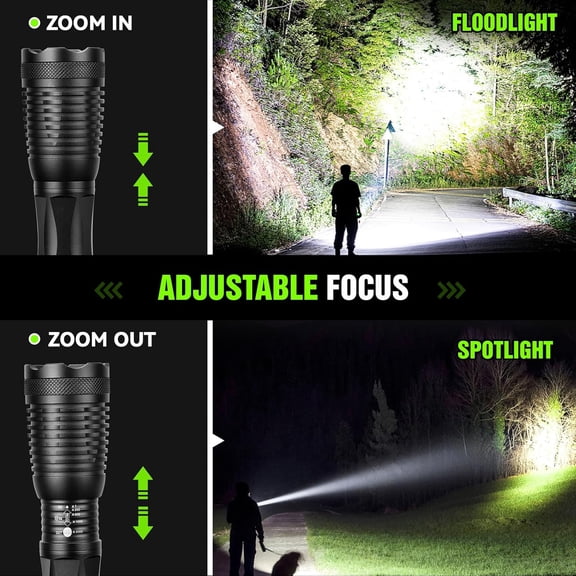 XZHANH-Super Bright 1200 Lumen LED Handheld Flashlight with Adjustable Focus and 5 Light Modes Outdoor Waterproof Torch Tactical Flashlight for Hiking Camping
