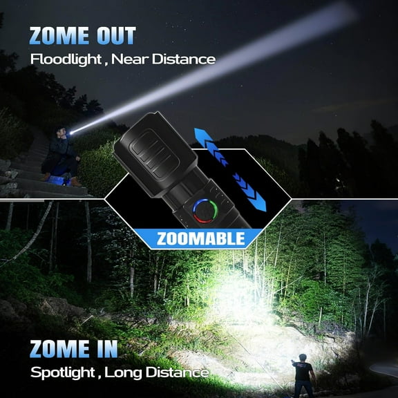XZHANH-Tactical Flashlights Torch High Lumens Rechargeable, 3 Modes Led Waterproof Zoomable Linternas Handheld Small Flashlight, Adjustable Brightness Flash Light for Hurricane/Home/Emergency (2 Pac