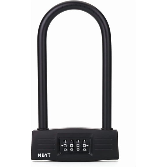 XZHANH-U Bike Lock - Heavy Duty Combination Lock for Motorcycle Wheel, Office Door, Fence & Gate - Resettable, Long Combination U-Lock in Black - Steel/Zinc/PVC Construction - 8.8 x 4.7 x 1.1 Inches