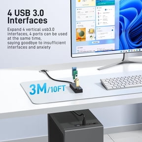 XZHANH-USB 3.0 Hub Long Cable 10FT, 4 Port USB Extension Data Cable USB Dock Extender for Desktop PC Laptop Mac, Windows, 5Gbps