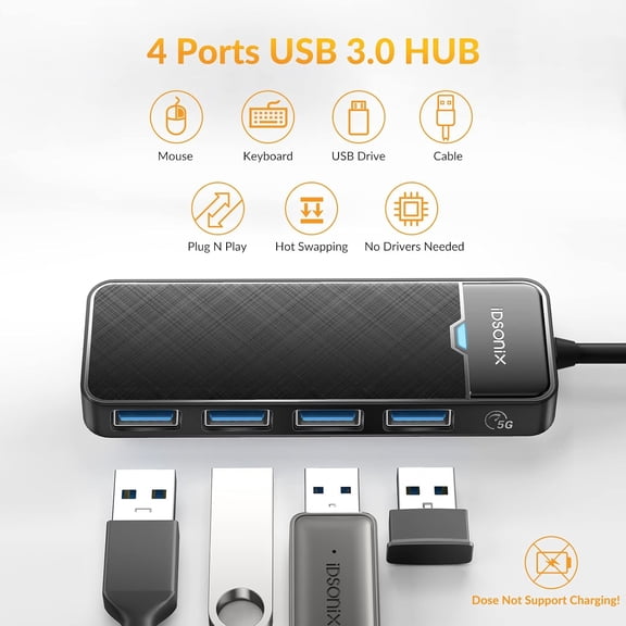 XZHANH-USB 3.0 Hub USB C Splitter 5Gbps Data Transfer Ultra-Slim Extender for Desktop, Laptop, Xbox, Flash Drive, HDD, Console, Printer, PC, Keyboards, Mouse [Charging Not Supported] (0.5ft Cable)