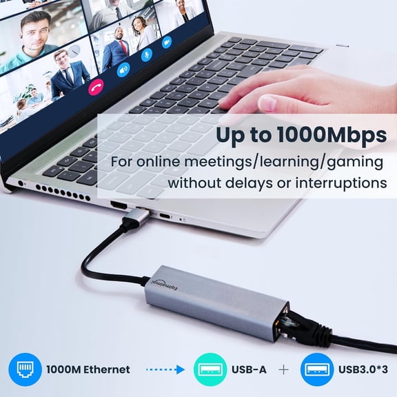 XZHANH-USB 3.0 Hub with Ethernet Adapter - 1GB RJ45, USB A to Ethernet, Compatible with Windows, Mac OS, Linux
