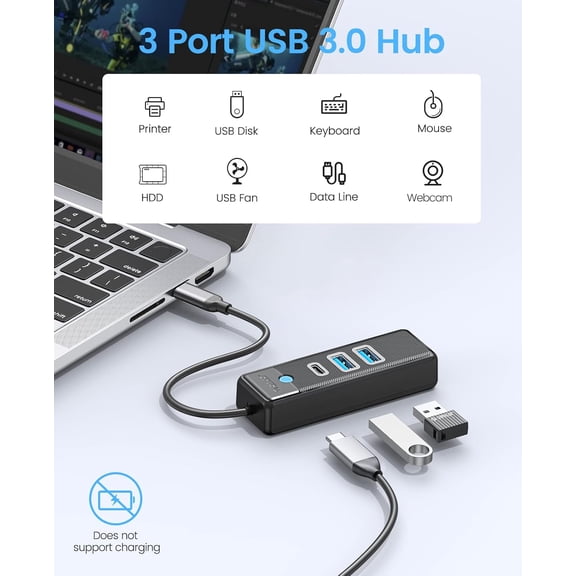 XZHANH-USB Hub,3 Ports USB 3.1 Type C to USB 3.0 Hub Adapter with 2 USBA, 1 Type C for Laptop, Mobile Phone, Tablet with 0.5ft Cable, Compatible with Mac OS 10.X and Above, Linux, Android