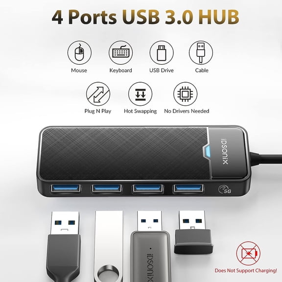 XZHANH-USB Hub with 6ft Extension Cbale[Charging Not Supported], 4-Port USB 3.0 Splitter Ultra-Slim Extender for Desktop, Laptop, Xbox, Flash Drive, HDD, Console, Printer, PC, Keyboards, Mouse