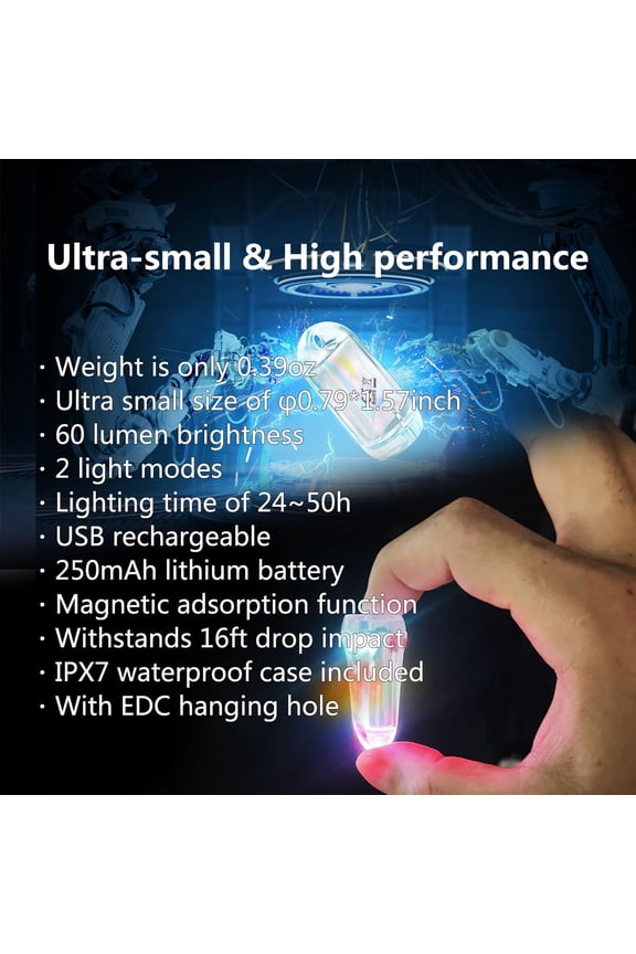 -USB Mini LED Lantern, 2 Pack Waterproof EDC Keychain LED Flashlight for Camping, Type-C Rechargeable Battery Small Stick Lamp Puck Dog Collar Torch Light (7-Color Automatic Flashing)