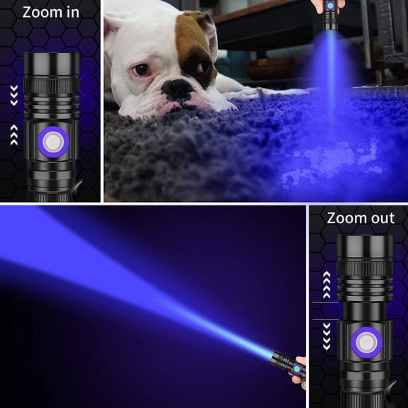 XZHANH-UV 365nm Flashlight Blacklight Rechargeable USB, Wood's lamp Handheld Ultraviolet Black Light LED Portable, Pet Urine Detector, Resin Curing, Anti-Counterfeit, Fluorescent Detection