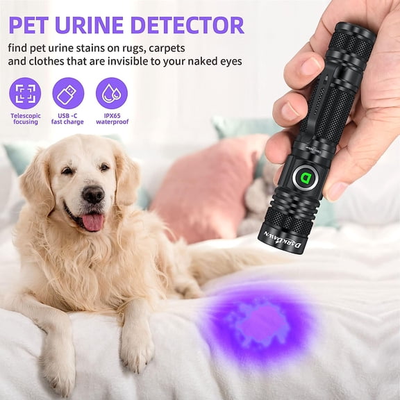 XZHANH-UV 395nm Light Flashlight USB Rechargeable Ultraviolet LED Woods Lamp Portable Blacklight for cat Urine Detection Dry Stains, Uranium Glass, Resin Curing, D300 395 nm
