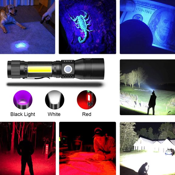 XZHANH-UV Flashlight Blacklight, USB Rechargeable Flashlights Magnetic Flashlight with SideLight, Black Light, COB Work Light, Zoomable, Waterproof Worklight, Pet Urine,1 Pack