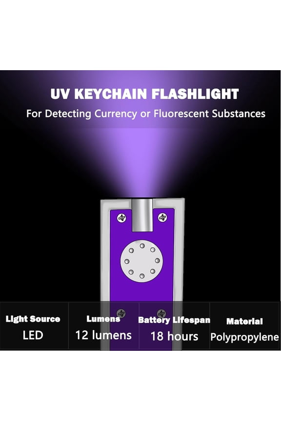 -UV Keychain Flashlight, Compact Tiny Led Keychain Flashlight Set - 395nm Mini Black Lights for Currency, Scorpion Detection, Portable Illumination with Batteries (8 PCS)