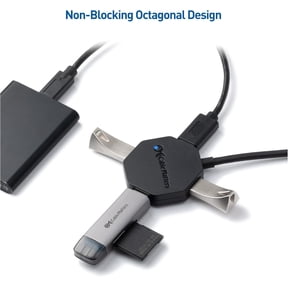XZHANH-Ultra Mini 4 Port USB Hub with Long 4 ft Extension Cable Tail, USB 3.0 Hub with Multiple Ports for Up to 5Gbps Data Transfer Rate, Black