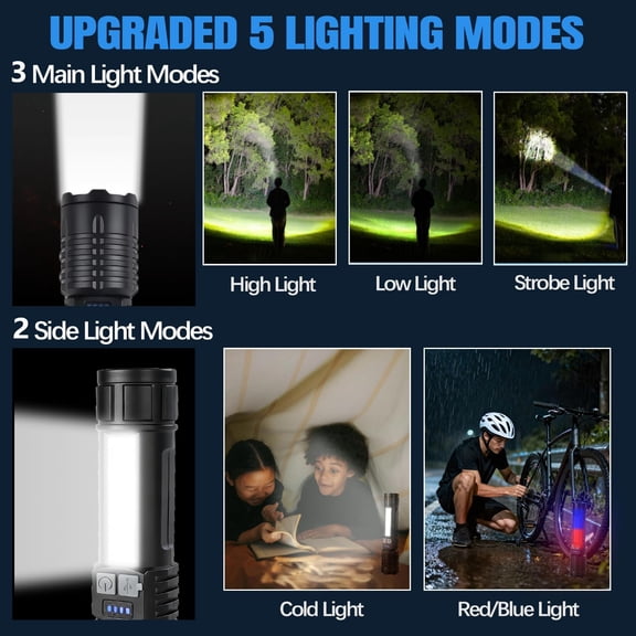 XZHANH-[Upgraded] Tactical Flashlights Torch High Lumens Rechargeable, 5 Modes Led Waterproof Zoomable Linternas Handheld Small Flashlight, Adjustable Brightness Flash Light for Emergency/Warning(2