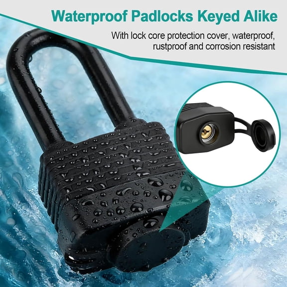XZHANH-Waterproof Padlocks Keyed Alike for Outdoor Use, Covered Heavy Duty Laminated Steel Lock, Weatherproof Pad Lovk with Same Key for Gate Fence Storage Gym Locker Shed Truck (2 Black)