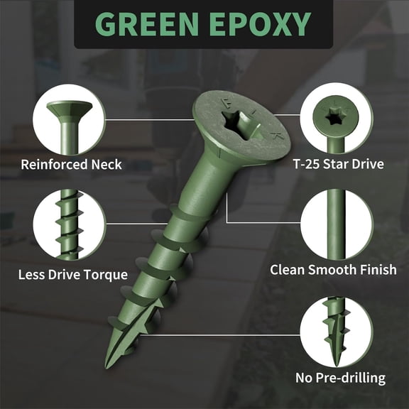 XZHANH-Wood Screws 1 Inch, Deck Screws #8 x 1, 150 PCS, Epoxy Coated, T25 Star Bit Above 1500 Hour Salt Spray Coating Outdoor Decking Screws Excellent Rust Resistant for Outdoor Wood Fence, Green