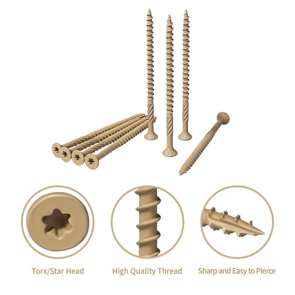 XZHANH-Wood Screws Deck Screws #10x3-1/2, 250 Pcs Torx Structural Screws, Construction Exterior Wood Screws, Timber Screws for Fence Log Landscaping Wood, T25 Bit Included, Yellow