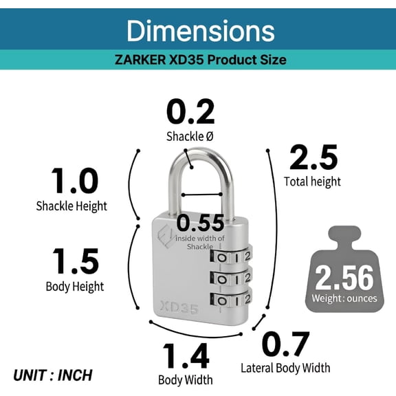 XZHANH-XD35 Combination Lock, 3-Digit Padlock for School Gym Sports LockerLock, Fence, Toolbox, Case, Hasp Storage (1-Pack, Gray)