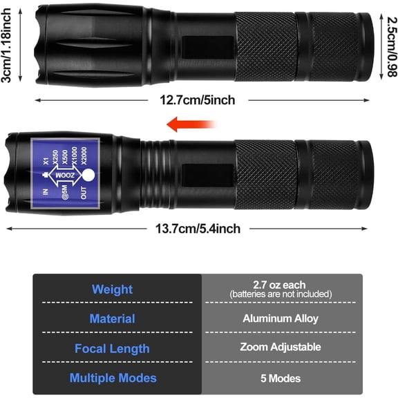 XZHANH-Zoomable LED Flashlights with 5 Modes: Fathers Day Birthday Gifts for Men Him Dad 2Pcs Flashlights Batteries Included Bright Tactical Torch High Lumens Outdoor Fishing Hiking Camping Essentia