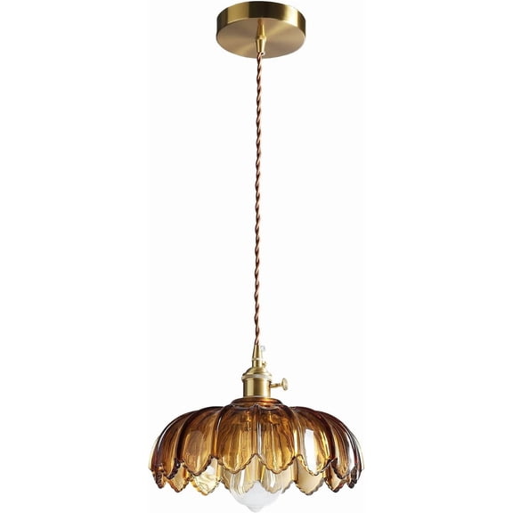 Pendant Lights Kitchen Island: Amber Glass Hanging Light Fixture with Rotating Switch, E26 Base - Modern Lighting for Dining Room, Bedroom & Living Room