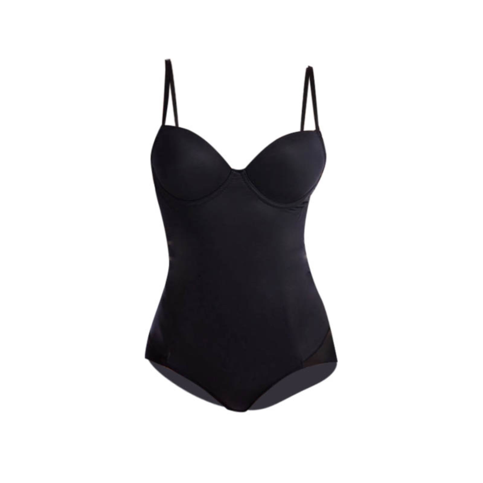 Plus Size Seamless Body Contour Fishnet Detail Bodysuit - Black