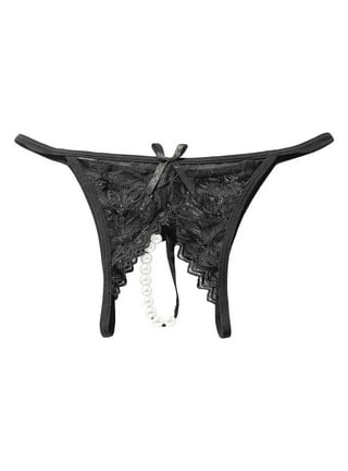 Women Pearl Lace Bowknot Beads Lace Panties Erotic Thong Lingerie Underwear