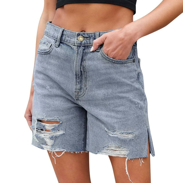 XZHGS Jeans Shorts for Women Women Street Style Washed Ripped Frayed ...