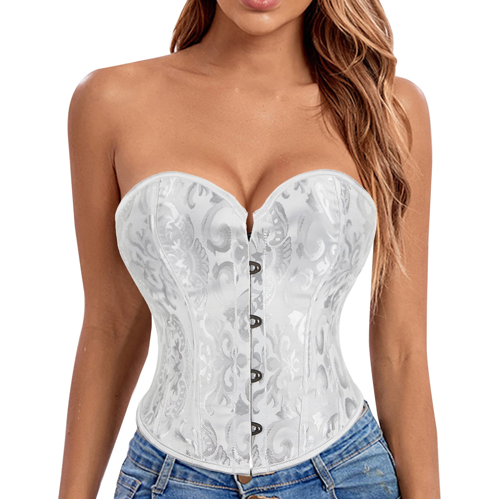 YouLoveIt Women Push Up Shapewear Overbust Corset Bustier Plus Size Lace-up  Busiter Shapewear Waist Training Corsets Bustier Top Corselet for Cocktail  Dresses with G-string 