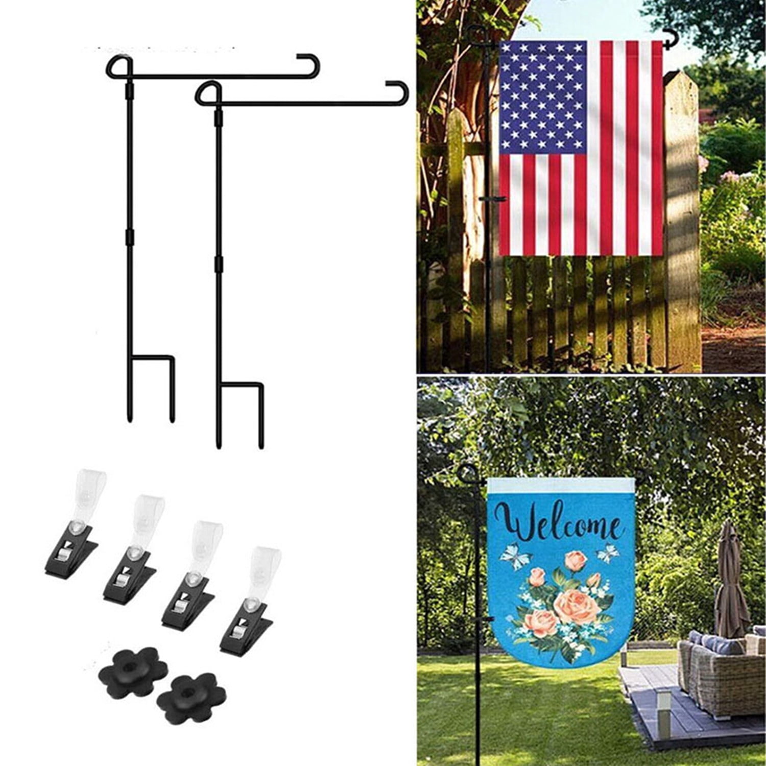 XZKING 2 Pack Garden Flag Holder Stand Metal Flag Pole Holder with Anti-Wind Clip Banner Pole for Outdoor Yard Metal Flagpole Easy to Install