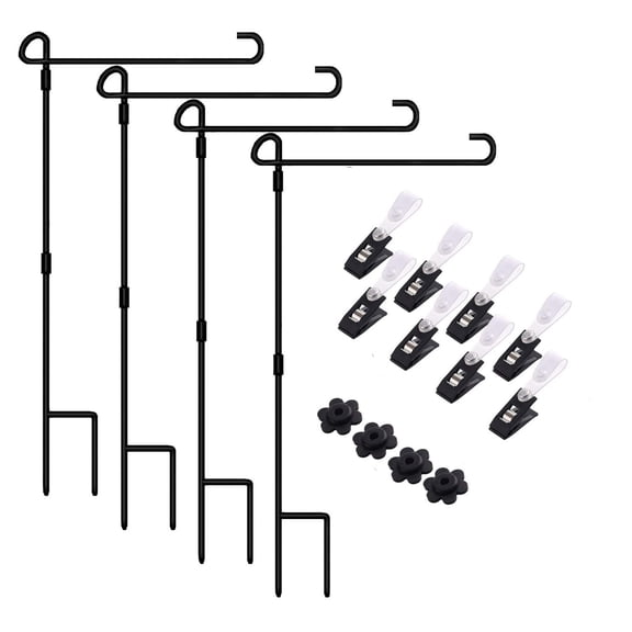 XZKING 4 Pack Garden Flag Holder Stand Metal Flag Pole Holder with Anti-Wind Clip Banner Pole for Outdoor Yard Metal Flagpole Easy to Install