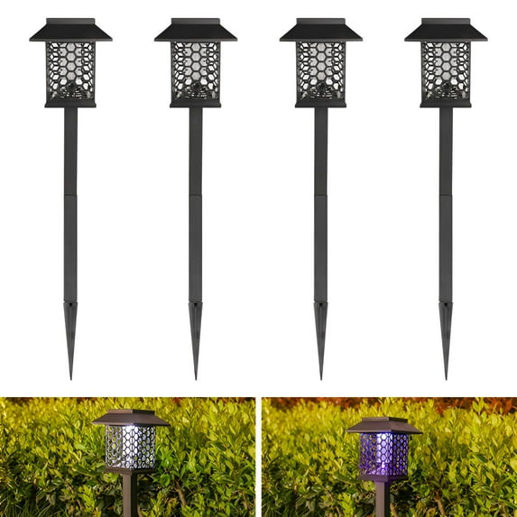 XZKING 4 Pack Solar Bug Zapper Outdoor Solar Powered Mosquito Zapper Mosquito Lamp Fly Zapper Repellent Lighting Stake Landscape Fixture for Garden Patio Pathway Backyard Camping