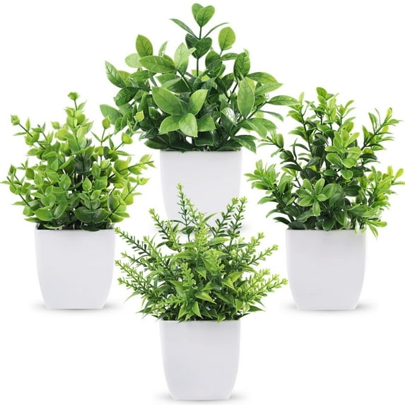 XZKING 4 Packs Fake Plants Mini Artificial Greenery Potted Plants for Home Decor Indoor Office Table Room Farmhouse