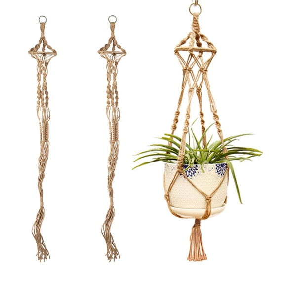 XZKING 41 Inches Macrame Planter Hanger Large for 7.8 inch Pot,Hanging Planter for Indoor Plants, 2 Pack,NO Pot/Plant Included (Brown)