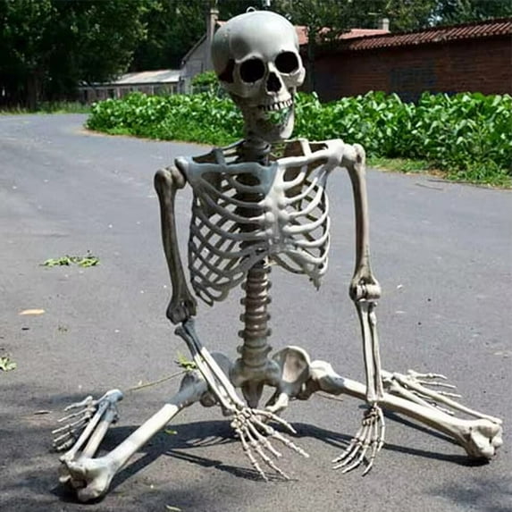 XZKING 5.4ft Halloween Skeleton, Halloween Life Size Full Body Skeleton with Movable Joints for Halloween Indoor Outdoor Haunted House Decorations