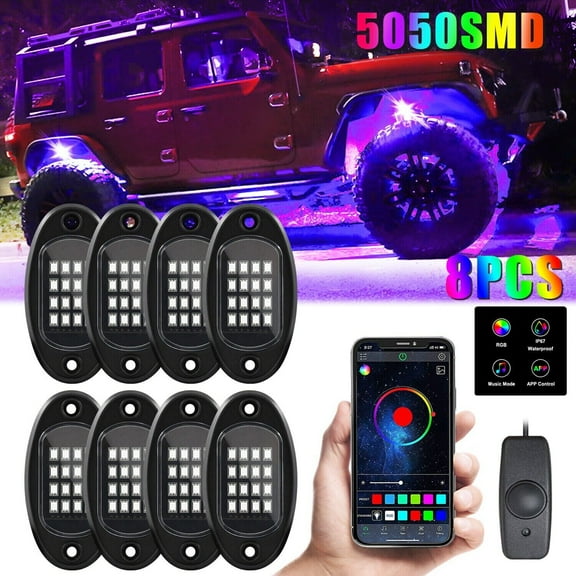 XZKING 8Pods Metal DreamColor RGB LED Rock Lights for Trucks Jeep Golf Cart ATV UTV SUV Offroad with APP/RF Remote, Multicolor Brake Underglow Light Neon Aluminum Waterproof 12V Underbody Lights