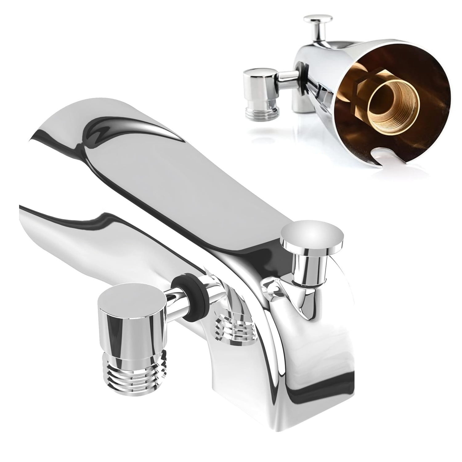XZKING All Metal Tub Spout with Diverter Chrome, Fits Threaded 1/2" or 3/4" IPS, Bathtub Faucet with Shower Diverter for Convenient Shower Access