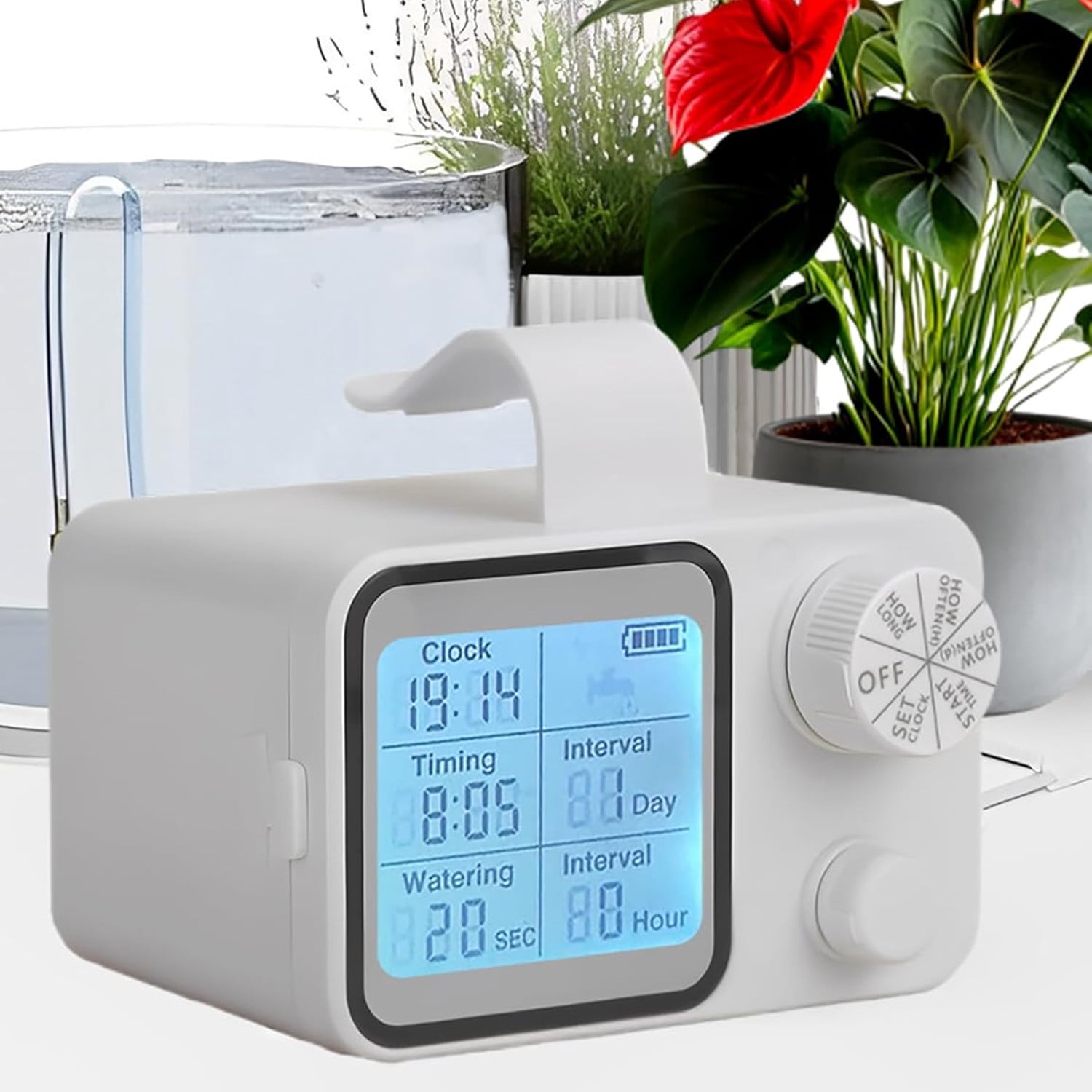 XZKING Automatic Plant Watering Device Rechargeable Drip Irrigation Watering System Kit DIY, 15 Potted Plants, Watering Timer for Vacation While Away