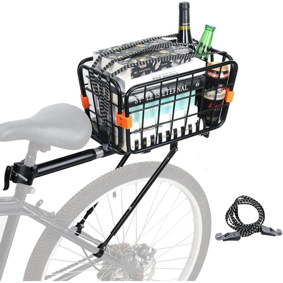 XZKING Bike Rear Rack 165 LB Capacity Universal Bike Basket Rear, Aluminum Alloy Rear Bike Rack with Bungee Cord,  Quick Release Adjustable Bike Rack for Back of Bike for MTB Bike