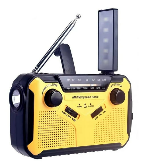 XZKING Emergency Weather Radio, AA Batteries/Hand Crank/Solar/USB Charging, NOAA/AM/FM, LED Flashlight and Reading Lamp,SOS Alarm & Flashlight,Yellow